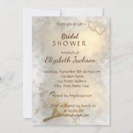 Elegant Chic Guld Hearts, FågelMöhippan Inbjudningar