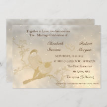 Elegant Chic Guld Hearts, inbjudan till fågelbröll