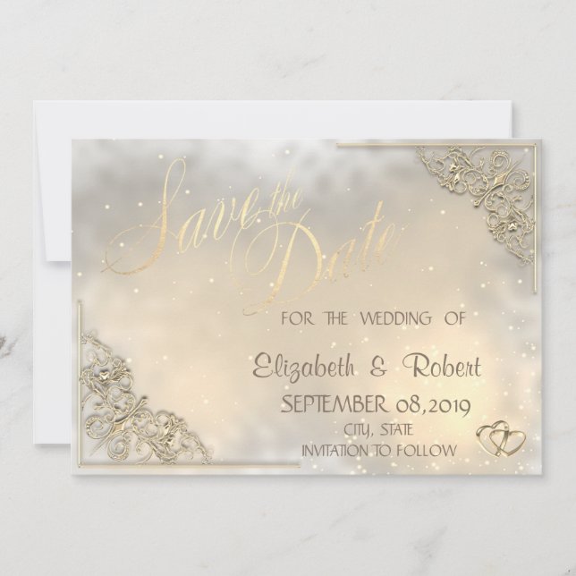 Elegant Chic Guld Hearts, Ram Spara datum Spara Datumet (Framsida)