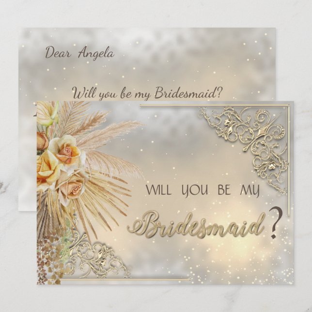 Elegant Chic Guld Hjärtan Boho Blommor  Inbjudningar (Fram/baksida)