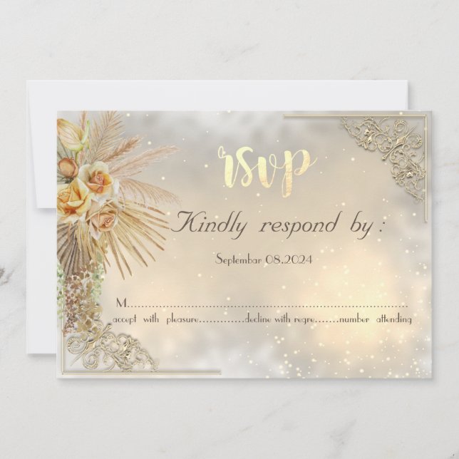 Elegant Chic Guld Hjärtan Boho Blommor RSVP-kort Inbjudningar (Framsida)