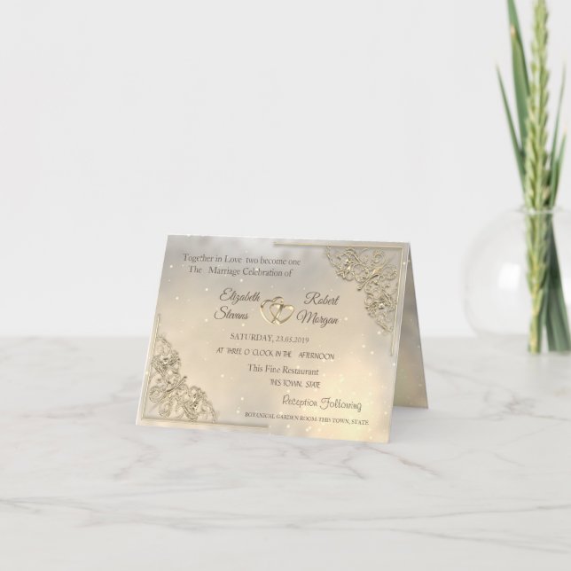 Elegant Chic Guld Hjärtan Bröllop Inbjudan (Framsida)