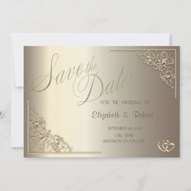 Elegant Chic Guld Hjärtan Ram Sparar Datum Spara Datumet (Framsida)