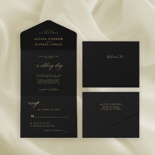 Elegant chic guld kalligrafi svart bröllop