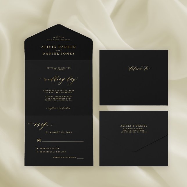 Elegant chic guld kalligrafi svart bröllop (Skapare uppladdad)
