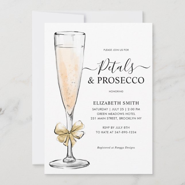 Elegant Chic Guld Kronblad Prosecco Bröllopsfest Inbjudningar (Framsida)