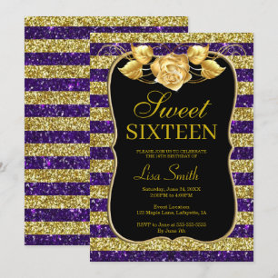 Elegant Chic Guld Lila Glitter Ro Sverige 16 Inbjudningar