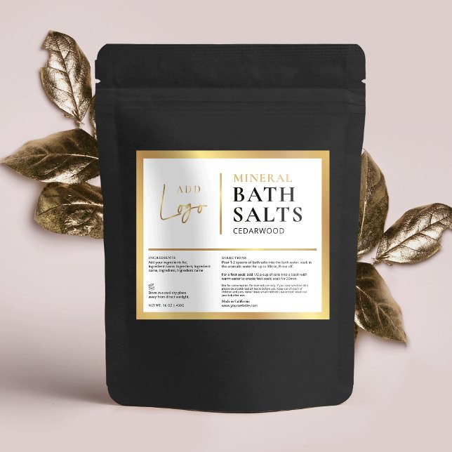 Elegant Chic Guld Logotyp Watersecure Bath Salts L (Trendy and chic bath product label in white & gold - great for bath salts, bath dust and more)