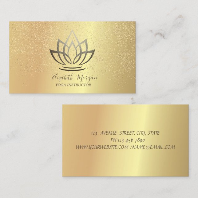 Elegant Chic Guld Lotus Konfetti Yogainstruktör Visitkort (Fram/baksida)