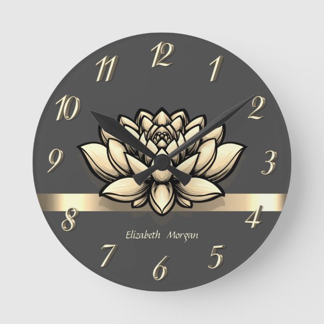 Elegant Chic Guld Lotus, Yoga Rund Klocka (Framsida)