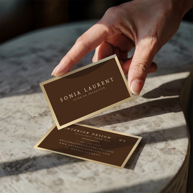 Elegant chic guld metallisk mörk brun minimalistis visitkort (Elegant chic gold metallic dark brown minimalist)