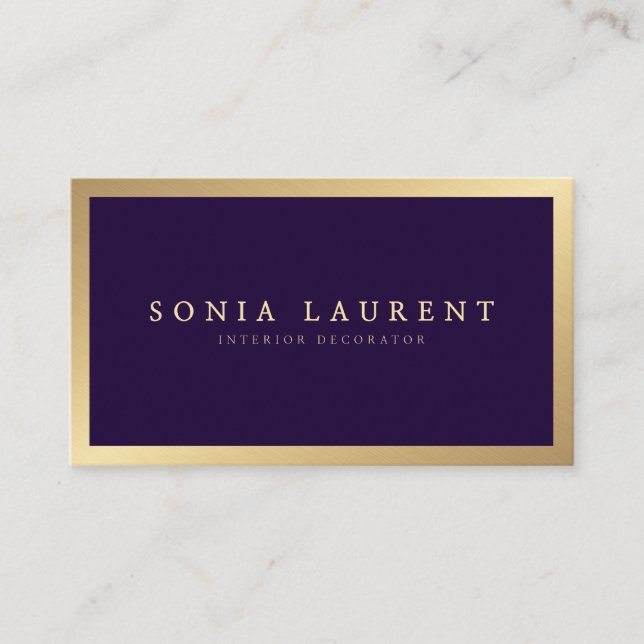 Elegant chic guld minimalistisk lila för metallisk visitkort (Framsida)