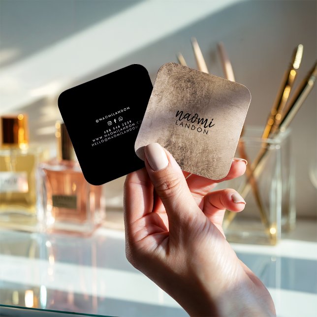 Elegant chic guld moderna kvadratminimalistisk sva fyrkantigt visitkort (Elegant chic gold modern square minimalist black)
