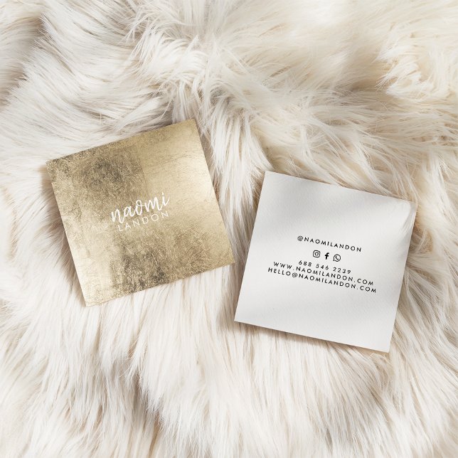 Elegant chic guld moderna kvadratminimalistiska vi fyrkantigt visitkort (Elegant chic gold modern square minimalist white)