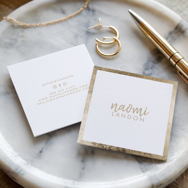 Elegant chic guld moderna kvadratminimalistiska vi fyrkantigt visitkort (Elegant chic gold modern square minimalist white)
