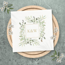 Elegant Chic Guld Monogram Blommig Grönska