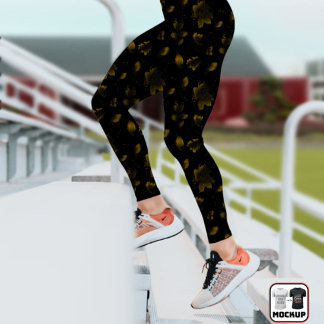 Elegant Chic Guld och Black Blommigt Botaniskt Leggings