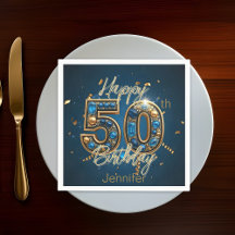 Elegant Chic Guld och Blue Gemstone 50:e födelseda