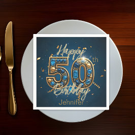 Elegant Chic Guld och Blue Gemstone 50:e födelseda Pappersservett