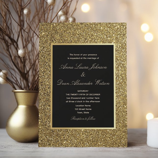 Elegant chic guld och svart bröllop inbjudningar (Skapare uppladdad)