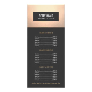 Elegant Chic Guld och svart Pris listmeny Reklamkort