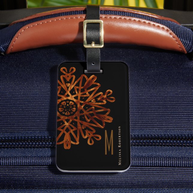 Elegant Chic Guld Ornate Monogramme Bagagebricka (Framsida Insitu 2)