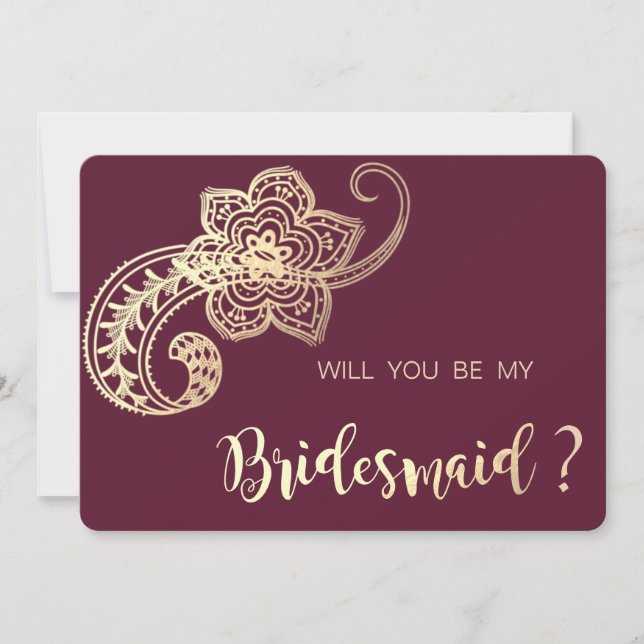 Elegant Chic Guld Paisley Bridesmaid Card Inbjudningar (Framsida)