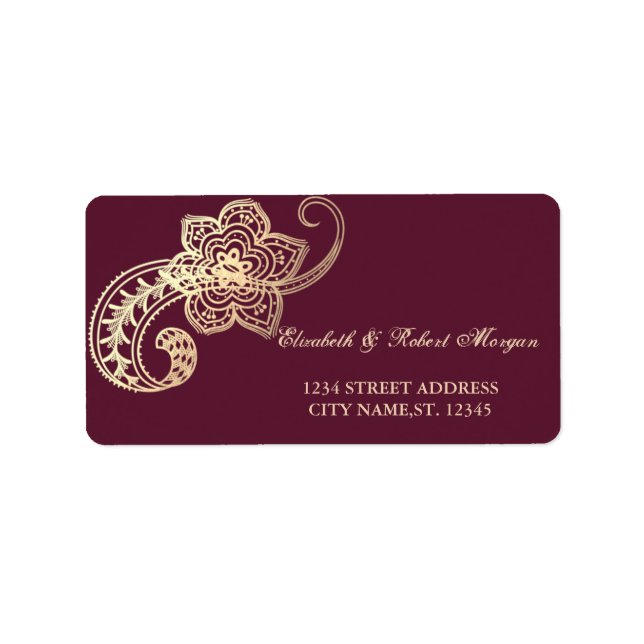 Elegant Chic Guld Paisley Bröllops Etikett Adressetikett (Framsidan)