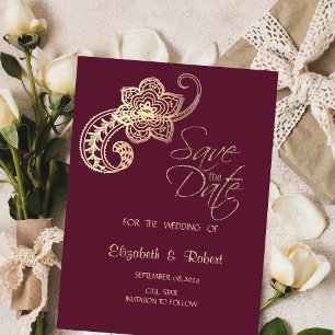 Elegant Chic Guld Paisley Burgunder Save The Spara Datumet