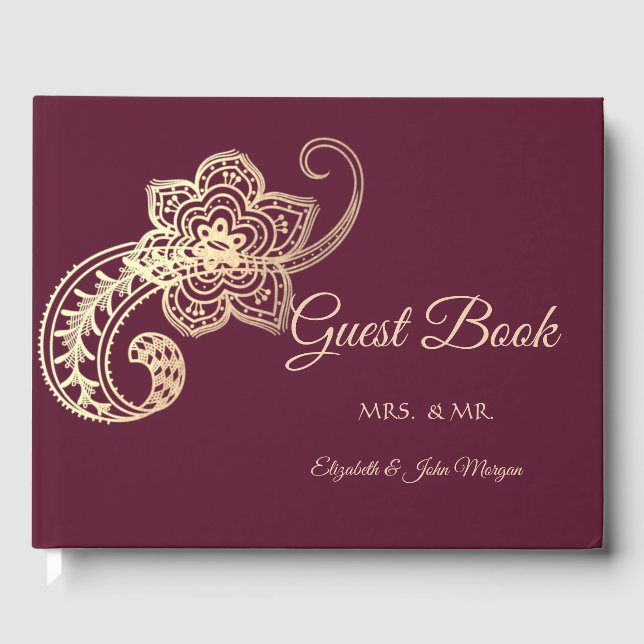Elegant Chic Guld Paisley  Gästbok (Framsida)