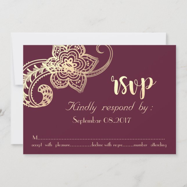 Elegant Chic Guld Paisley  RSVP Inbjudningar (Framsida)