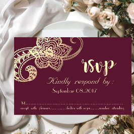 Elegant Chic Guld Paisley RSVP Inbjudningar
