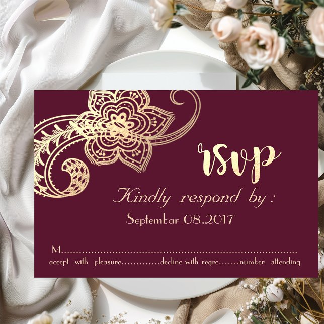Elegant Chic Guld Paisley RSVP Inbjudningar (Skapare uppladdad)