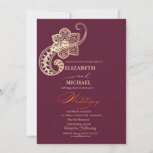 Elegant Chic Guld Paisley Script Bröllop Inbjudningar