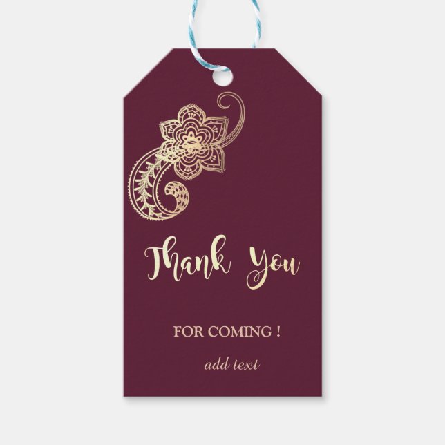 Elegant Chic Guld Paisley Tack Presentetikett (Framsidan)
