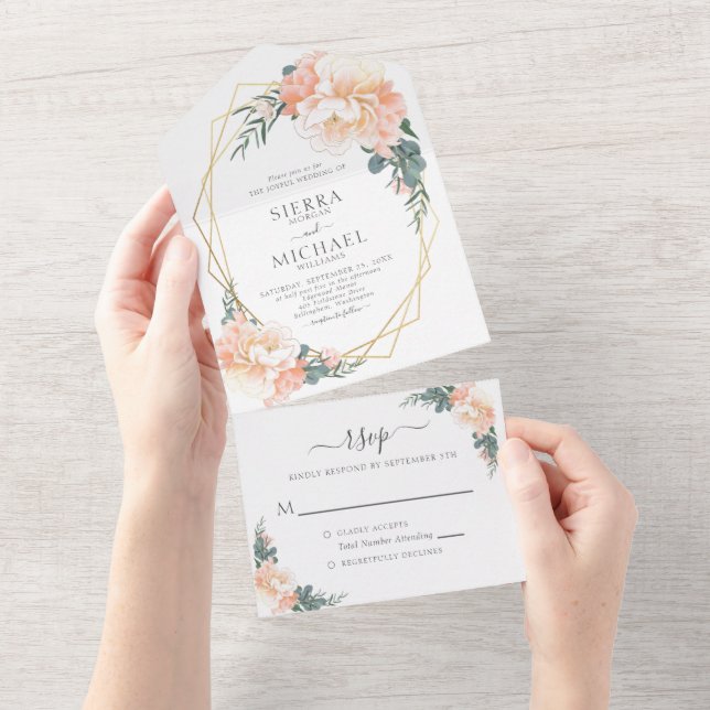 Elegant Chic Guld  Peach Cream Blommigt Bröllop (Avrivbar del)