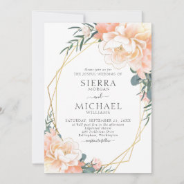 Elegant Chic Guld  Peach Cream Blommigt Bröllop Inbjudningar
