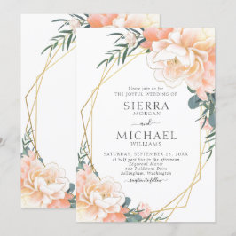 Elegant Chic Guld Peach Cream Blommigt Bröllop Inbjudningar
