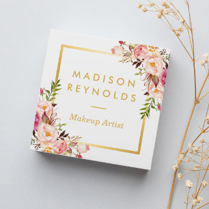 Elegant Chic Guld Ram Girly Rosa Blommigt Personli Fyrkantigt Visitkort