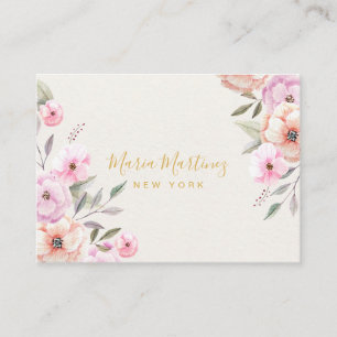 Elegant Chic Guld Ram Girly Rosa Blommigt Visitkort