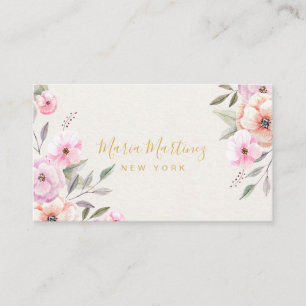 Elegant Chic Guld Ram Girly Rosa Blommigt Visitkort