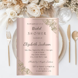 Elegant Chic Guld Ram Rosa Bröllopsdusch Inbjudningar