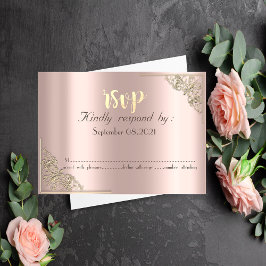 Elegant Chic Guld Ram Rosa RSVP  Inbjudningar