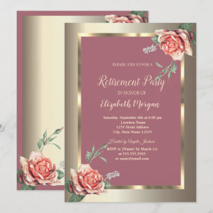 Elegant Chic Guld Ram Rosor Pension Inbjudningar