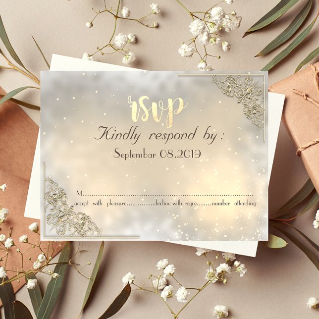 Elegant Chic Guld Ram RSVP-kort Inbjudningar (Skapare uppladdad)