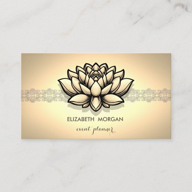 Elegant Chic Guld Spets Lotus Visitkort (Framsida)