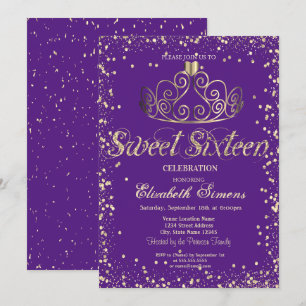 Elegant Chic Guld Tiara Diamanter Konfetti Sweet 1 Inbjudningar
