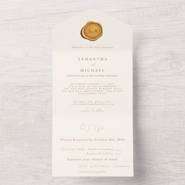 Elegant Chic Guld Vax säl av minimalistisk Bröllop (Insida)