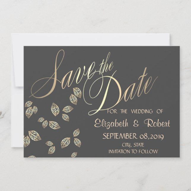 Elegant Chic Guldblad Spara Datum Datumet (Framsida)