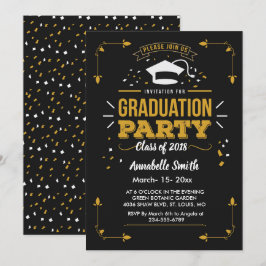 Elegant chic - gyllene och svarta studenten inbjudningar